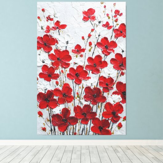 赤と白の花弁インパスト壁画 キャンバスプリント (インサイチュ (ウッドフロア))