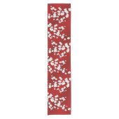赤と白の花柄の桜 ショートテーブルランナー (正面)