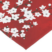 赤と白の花柄の桜 ショートテーブルランナー (コーナー)