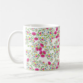 赤と白の花柄デザイン コーヒーマグカップ