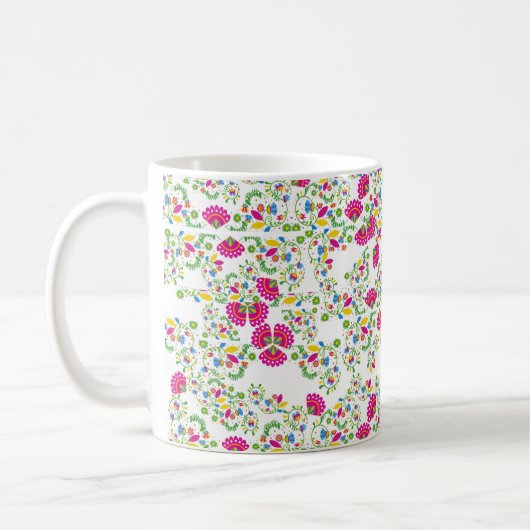 赤と白の花柄デザイン コーヒーマグカップ (左)