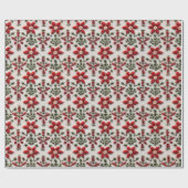 赤と白の花柄刺繍 ラッピングペーパー (フラット)