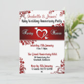 赤と白の花模様 40周年 誕生日 招待状 (スタンド正面)