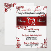 赤と白の花模様 40周年 誕生日 招待状 (正面/裏面)