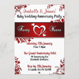 赤と白の花模様 40周年 誕生日 招待状