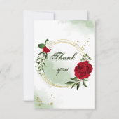 赤と白の花緑の金ゴールドリース サンキューカード (正面)