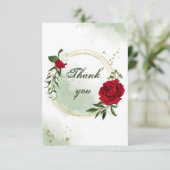 赤と白の花緑の金ゴールドリース サンキューカード (スタンド正面)
