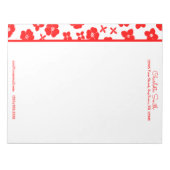 赤と白の花縁どのパーソナライズされた頭 ノートパッド (正面)