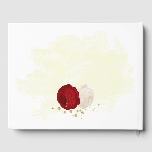 赤と白の花金ゴールド結婚植物 ゲストブック (裏面)