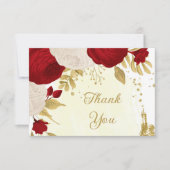 赤と白の花金ゴールド結婚植物 サンキューカード (正面)