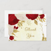 赤と白の花金ゴールド結婚植物 サンキューカード (正面/裏面)
