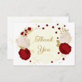 赤と白の花金ゴールド結婚植物 サンキューカード (正面/裏面)