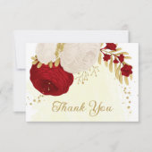 赤と白の花金ゴールド結婚植物 サンキューカード (正面)