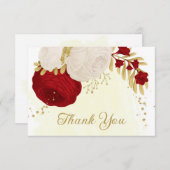 赤と白の花金ゴールド結婚植物 サンキューカード (正面/裏面)