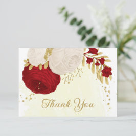 赤と白の花金ゴールド結婚植物 サンキューカード