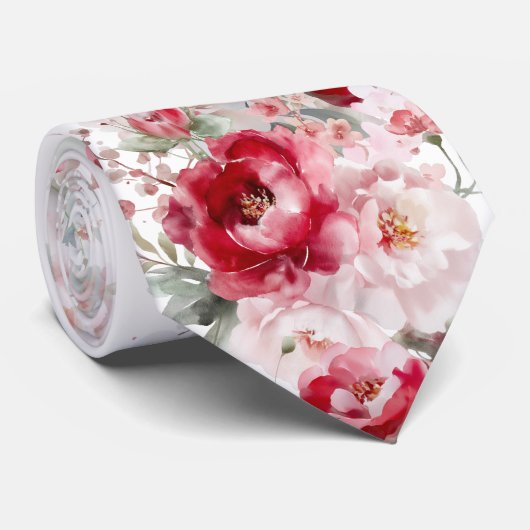 赤と白の花 ネクタイ (ロール)