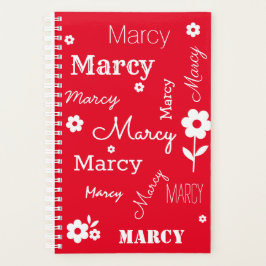 赤と白の花、名前をカスタムするプランナー プランナー手帳