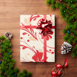 赤と白の華やかなクリスマスパターン ラッピングペーパー
