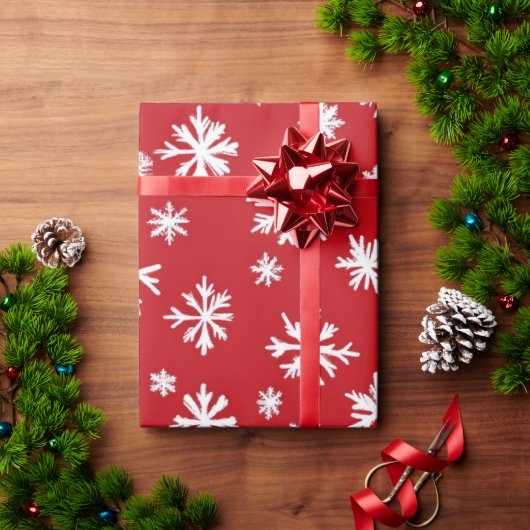 赤と白の華やかなクリスマスパターン ラッピングペーパー (クリスマスギフト)
