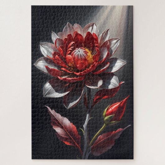 赤と白の華やかな植物画 ジグソーパズル (縦)