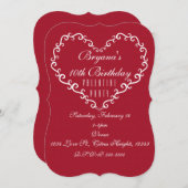 赤と白の装飾ハートバレンタイン招待状 招待状 (正面/裏面)