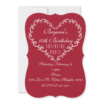 赤と白の装飾ハートバレンタイン招待状