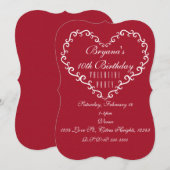 赤と白の装飾的なハート型バレンタイン招待状 招待状 (正面/裏面)