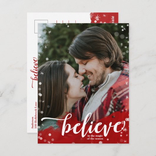 赤と白の輝き信じが魔法のクリスマス ポストカード (正面/裏面)