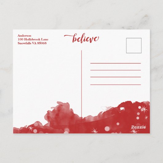 赤と白の輝き信じが魔法のクリスマス ポストカード (裏面)