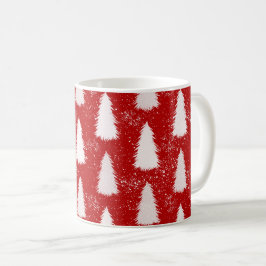 赤と白の輝く雪の結晶&木のクリスマス コーヒーマグカップ