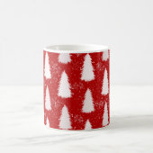 赤と白の輝く雪の結晶&木のクリスマス コーヒーマグカップ (中央)