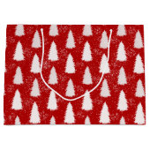 赤と白の輝く雪の結晶&木のクリスマス ラージペーパーバッグ (正面)