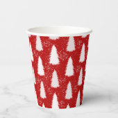 赤と白の輝く雪の結晶&木のクリスマス 紙コップ (裏面)