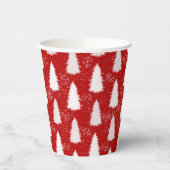 赤と白の輝く雪の結晶&木のクリスマス 紙コップ (左)