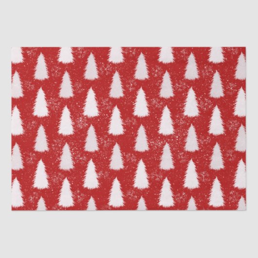 赤と白の輝く雪の結晶&木のクリスマス 薄葉紙 (正面)