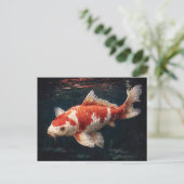 赤と白の輝く鯉の魚 ポストカード (スタンド正面)