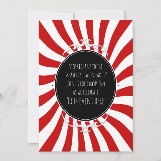 赤と白の遊び心あふれるストライプパーティー招待状 招待状 (正面)