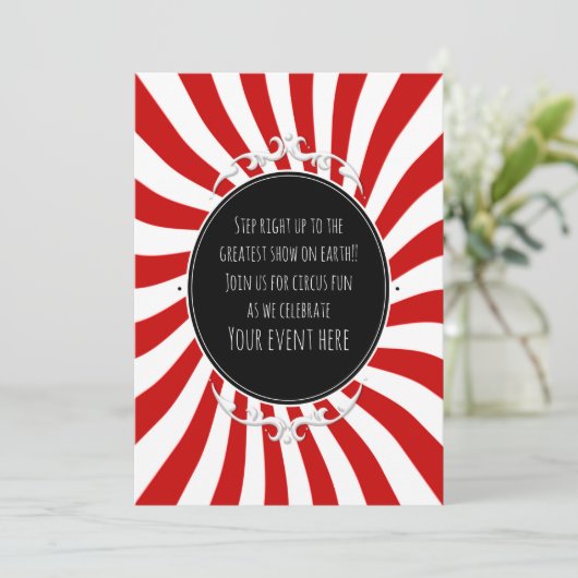 赤と白の遊び心あふれるストライプパーティー招待状 招待状 (スタンド正面)