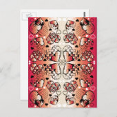 赤と白の遊び心あふれるロマンチックなハート柄 ポストカード (正面/裏面)