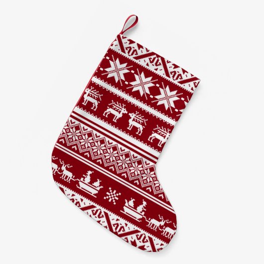 赤と白の醜いクリスマスのセーターパターン スモールクリスマスストッキング (正面 (吊り時))