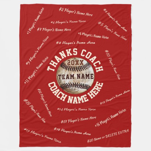 赤と白の野球のコーチのギフト、すべてのプレーヤー フリースブランケット (正面)