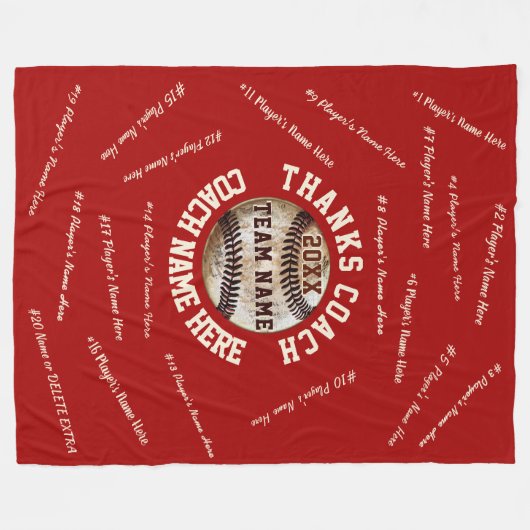 赤と白の野球のコーチのギフト、すべてのプレーヤー フリースブランケット (正面(横))