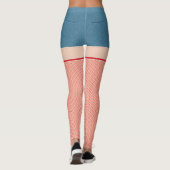 赤と白の釣り網を使用したブルーデニムショーツ レギンス (裏面)