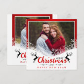 赤と白の雪の結晶の夫婦写真 シーズンカード (正面/裏面)