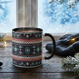赤と白の雪の結晶クリスマスセーター柄 マグカップ