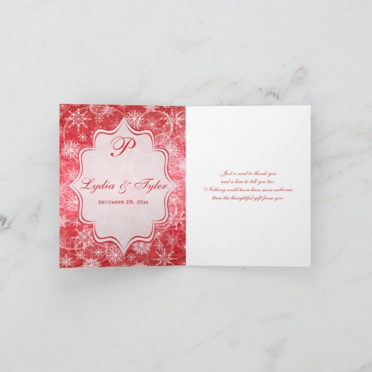 赤と白の雪の結晶 お礼のカード サンキューカード (内部)
