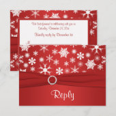 赤と白の雪の結晶 ウェディング返信カード 出欠カード (正面/裏面)