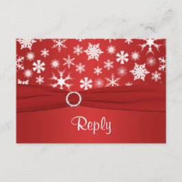 赤と白の雪の結晶 ウェディング返信カード 出欠カード