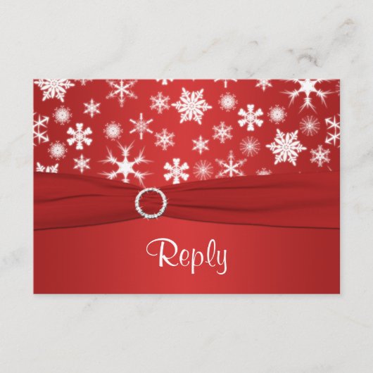 赤と白の雪の結晶 ウェディング返信カード 出欠カード (正面)