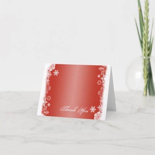 赤と白の雪の結晶 ウェディング サンキューカード サンキューカード (正面)